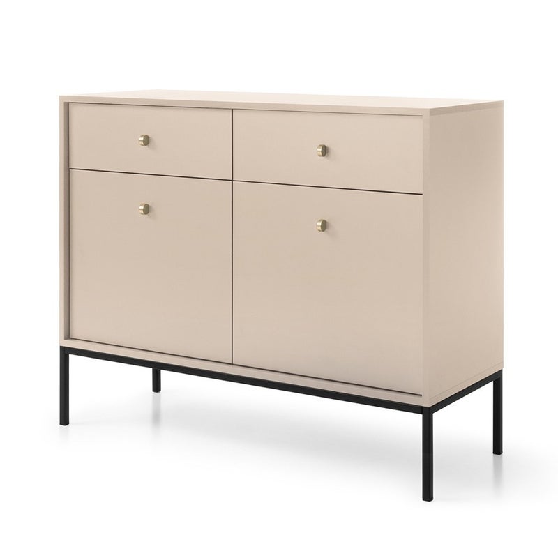 Komoda dwudrzwiowa MOLLY 104 cm beżowa czarny stelaż szuflady i półki