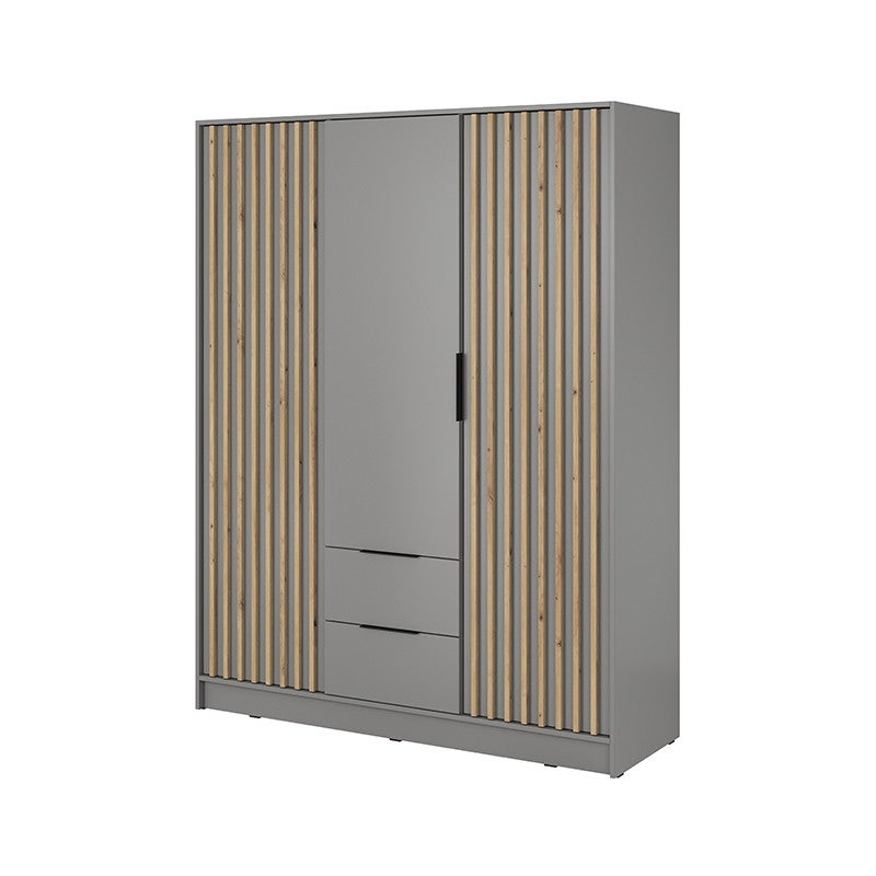 Szafa Nelly 3D szara z lamelami i szufladami – nowoczesny i funkcjonalny mebel do przedpokoju