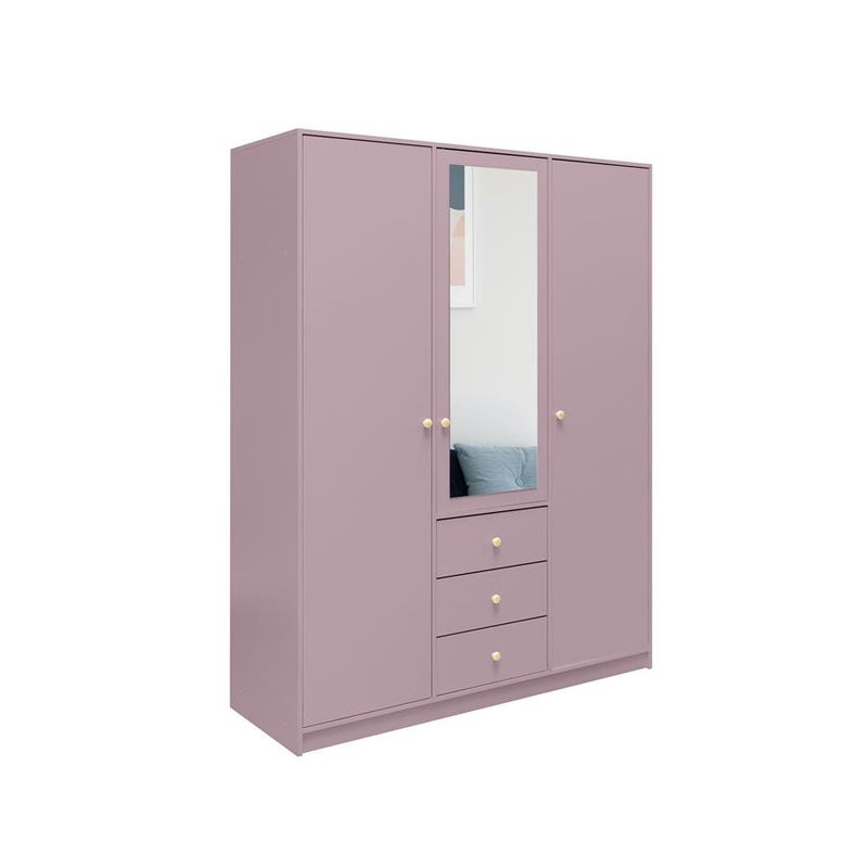 Szafa trzydrzwiowa RAINBOW II 150 cm z lustrem i złotymi uchwytami – śliwka do sypialni