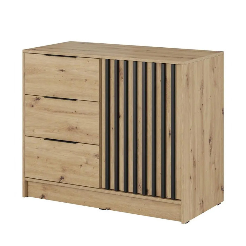 Komoda Nelly 2D dąb artisan z lamelami i pojemnymi szufladami – nowoczesny design