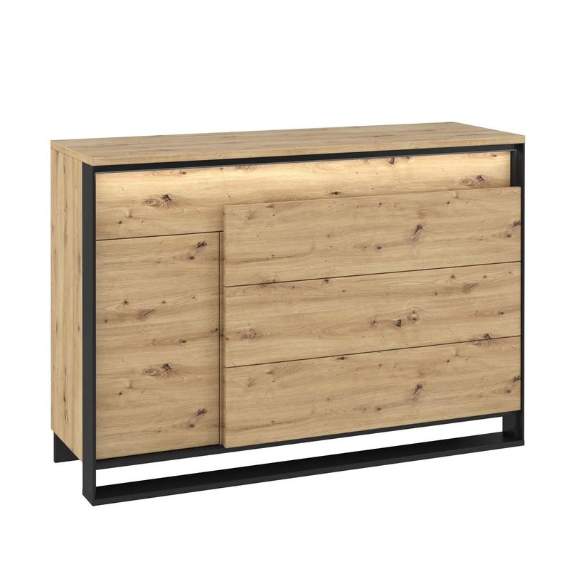 Komoda jednodrzwiowa z szufladami QUARO z LED – dąb artisan, praktyczna