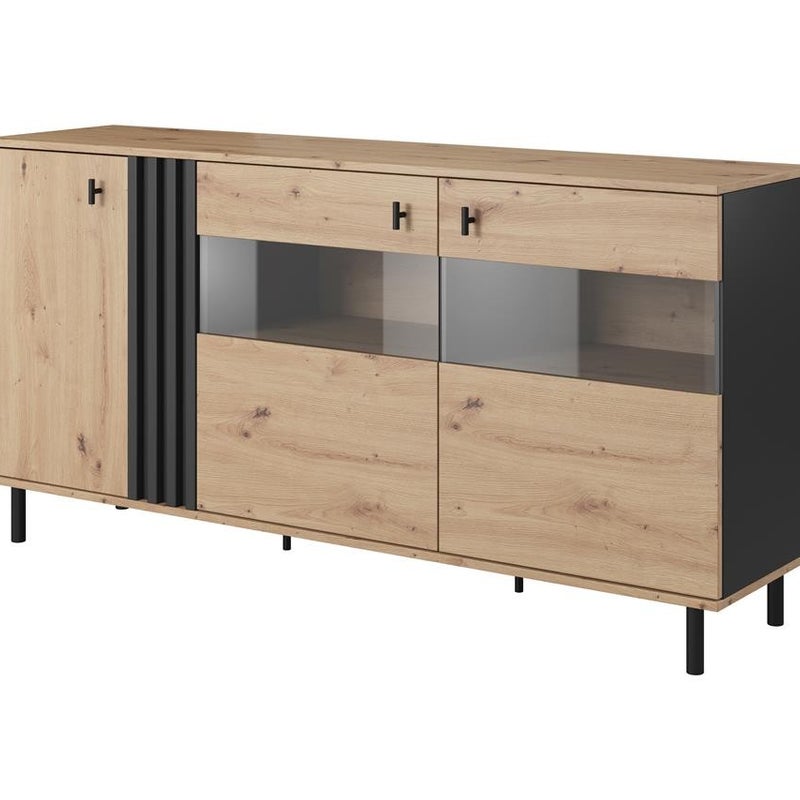 Trzydrzwiowa komoda z witryną MADIS – nowoczesny design dla Twojego salonu!