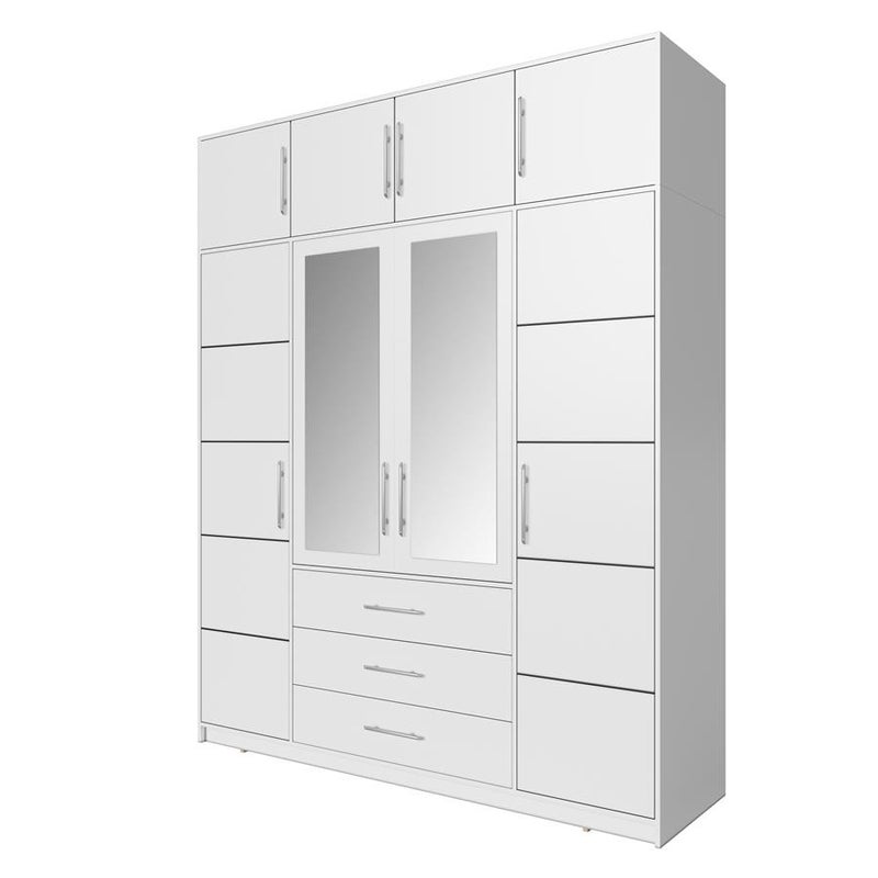 Szafa BALL z lustrem i nadstawką – srebrne uchwyty, biały kolor