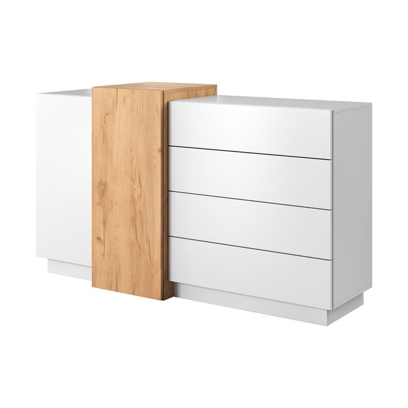 Komoda WOOD 2D4SZ – Nowoczesny Design w Białym Macie i Dębie Craft Złotym