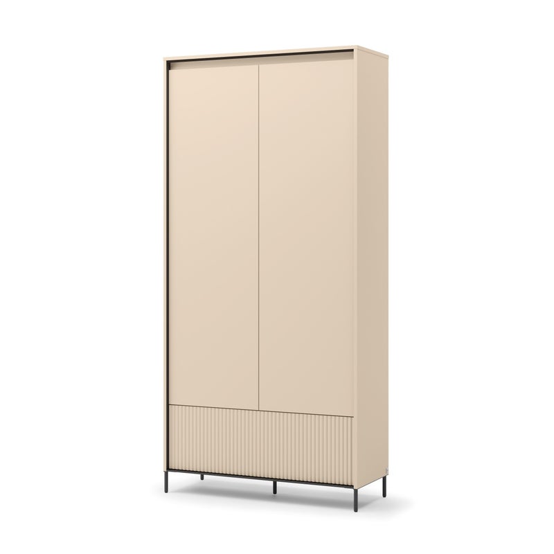 Dwudrzwiowa szafa TREND beżowa z szufladą i oświetleniem LED – na czarnych nogach do przedpokoju