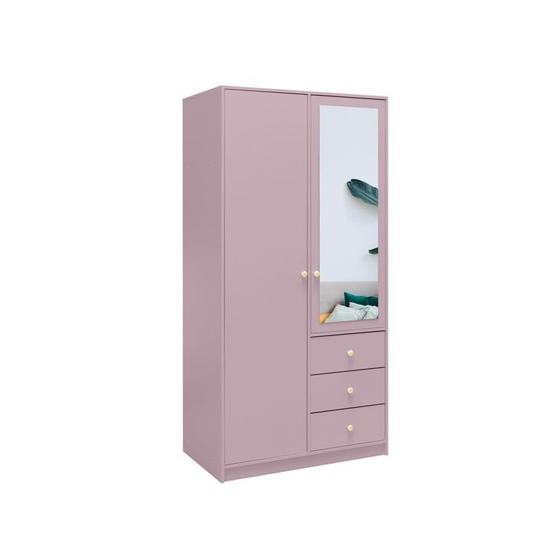 Szafa dwudrzwiowa RAINBOW II 100 cm z lustrem i złotymi uchwytami – śliwka do sypialni