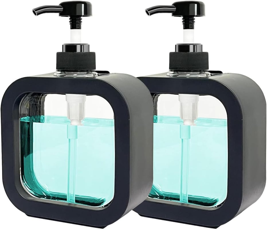 Dozownik do mydła łazienkowego z pompką (2 sztuki, 300 ml, czarny)