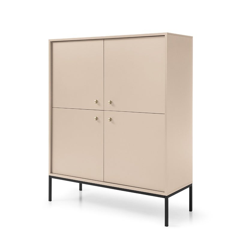 Komoda czterodrzwiowa MOLLY 104 cm beżowa 8 półek czarny stelaż