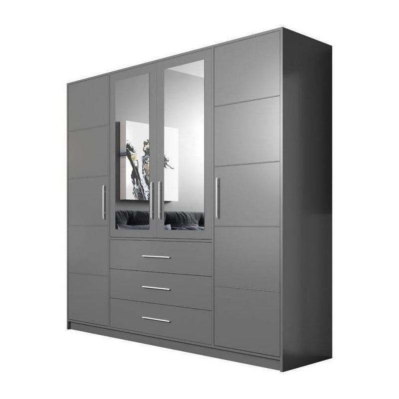 Szafa BALL 196 cm z lustrem i srebrnymi uchwytami – grafit