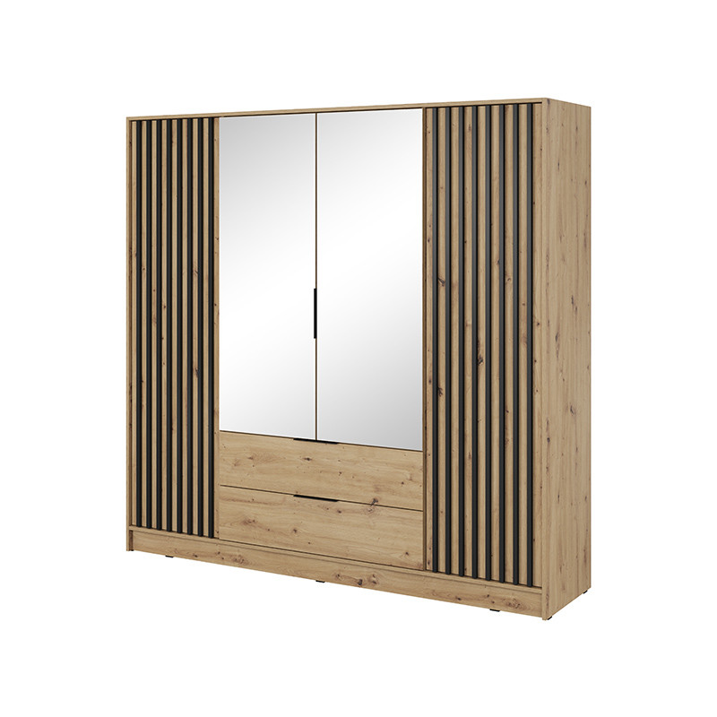 Szafa uchylna Nelly 4D dąb artisan z lustrem, lamelami i szufladami – pojemna i elegancka