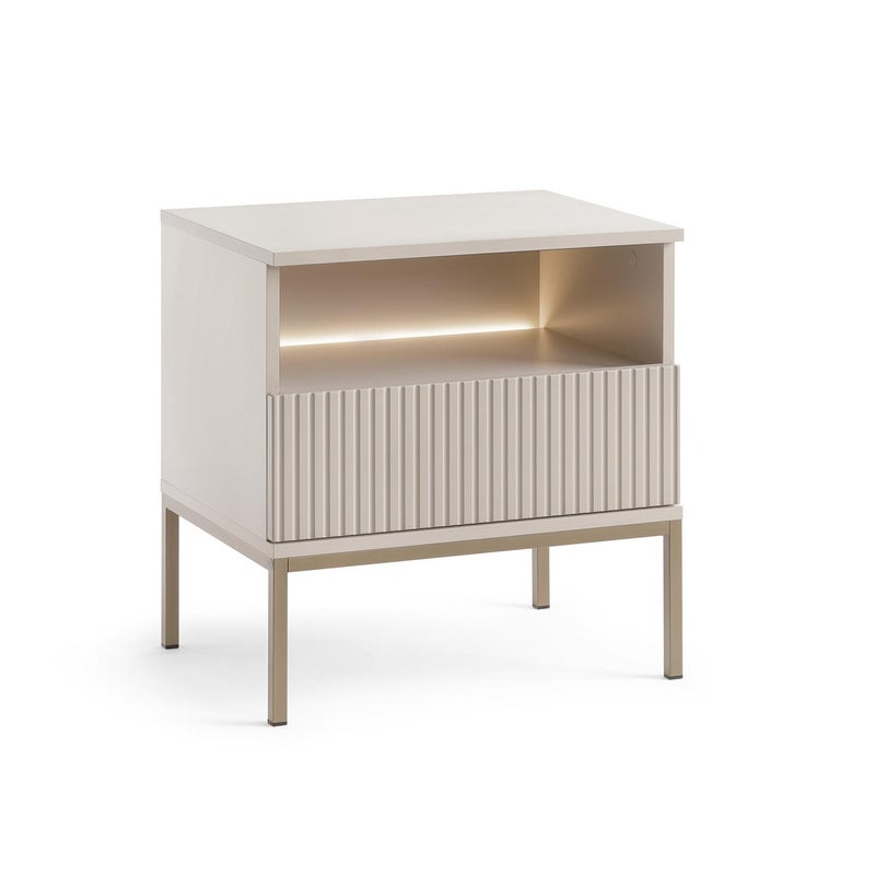 Nowoczesna kaszmirowa szafka nocna SENTINO z LED – elegancja w minimalistycznym wydaniu