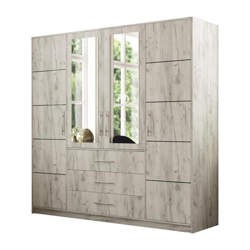 Szafa BALL czterodrzwiowa z lustrem i srebrnymi uchwytami – wellington, 196 cm