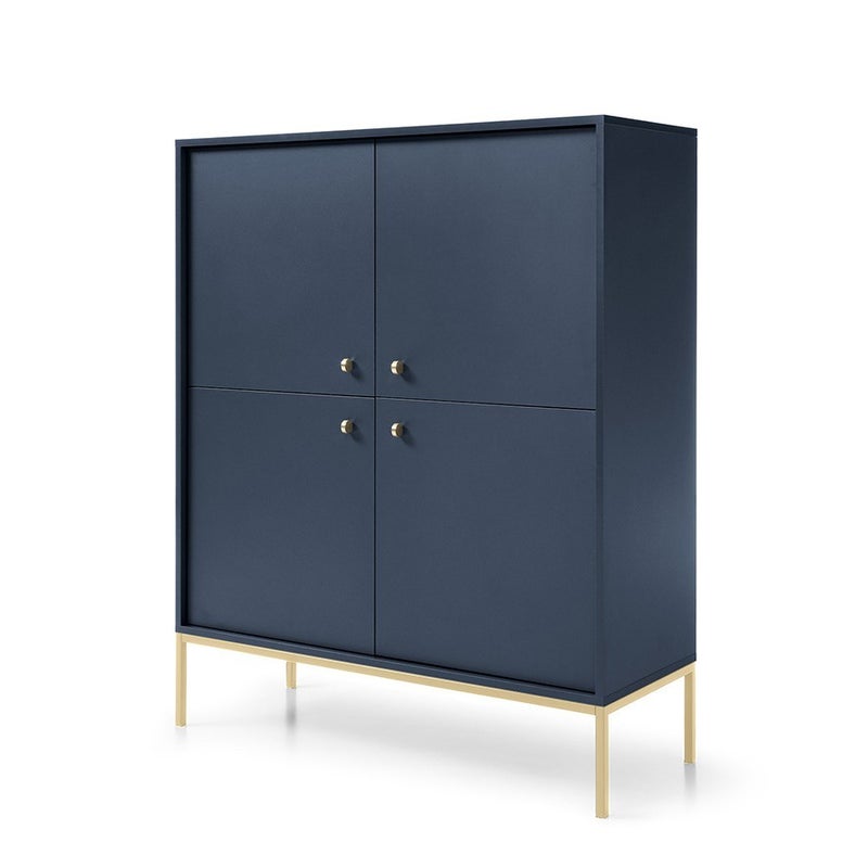 Czterodrzwiowa komoda MOLLY 104 cm granatowa złoty stelaż 8 półek