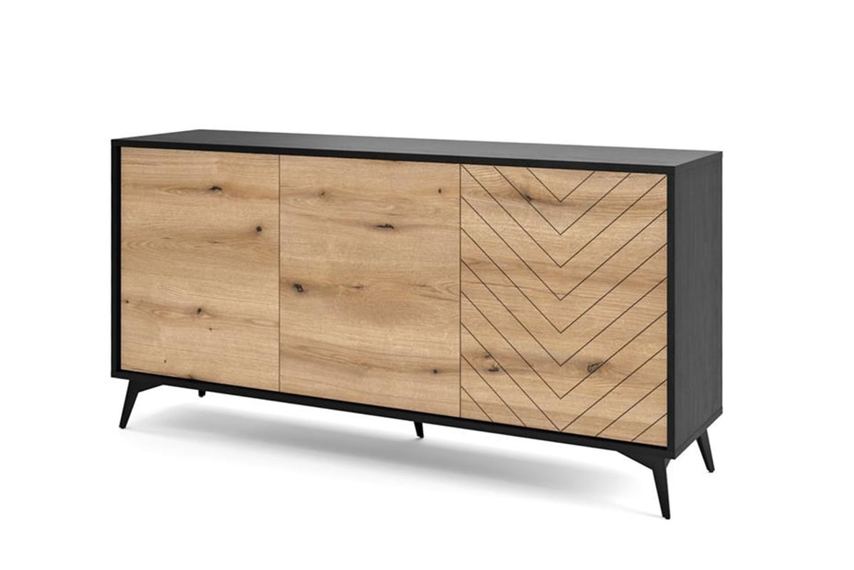 Komoda 3-drzwiowa DIAMOND 154 cm – Dąb Evoke i Czarny Mat