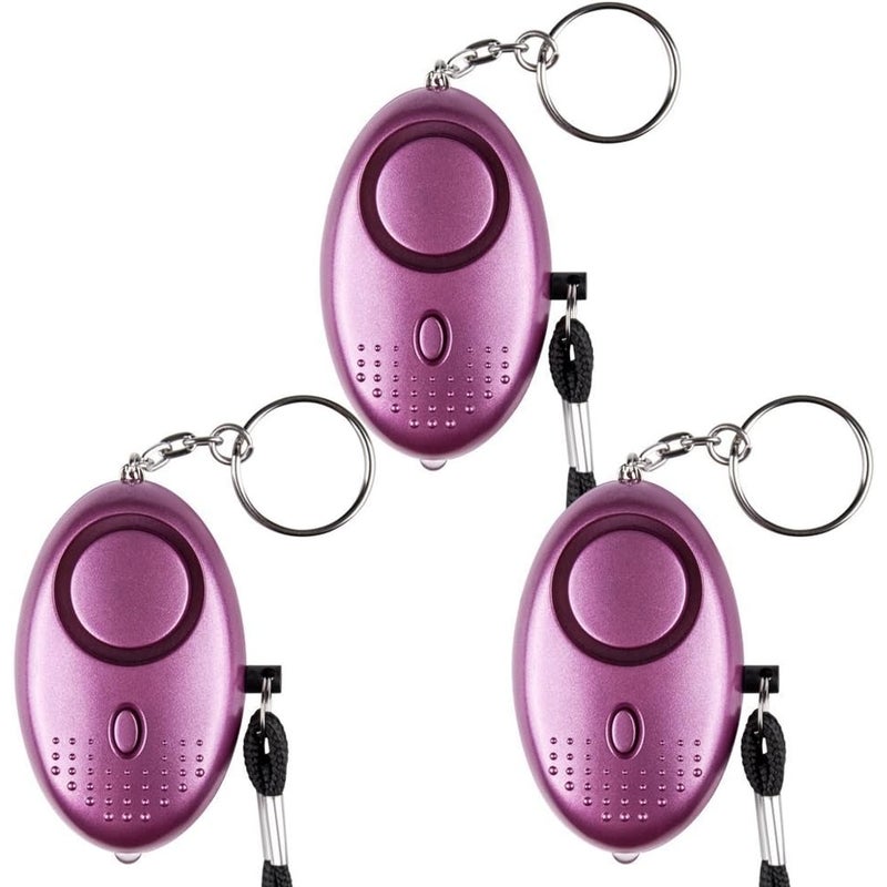 Alarm osobisty awaryjny [3 sztuki], latarka LED o mocy 130 dB dla dzieci/kobiet/osób starszych, fioletowa