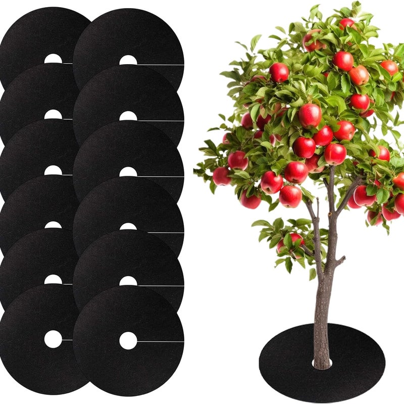 Opakowanie 12 tkanin przeciwchwastowych, biodegradowalne, ściółka ogrodowa, tkanina zimująca dla roślin ogrodowych, średnica 52 cm