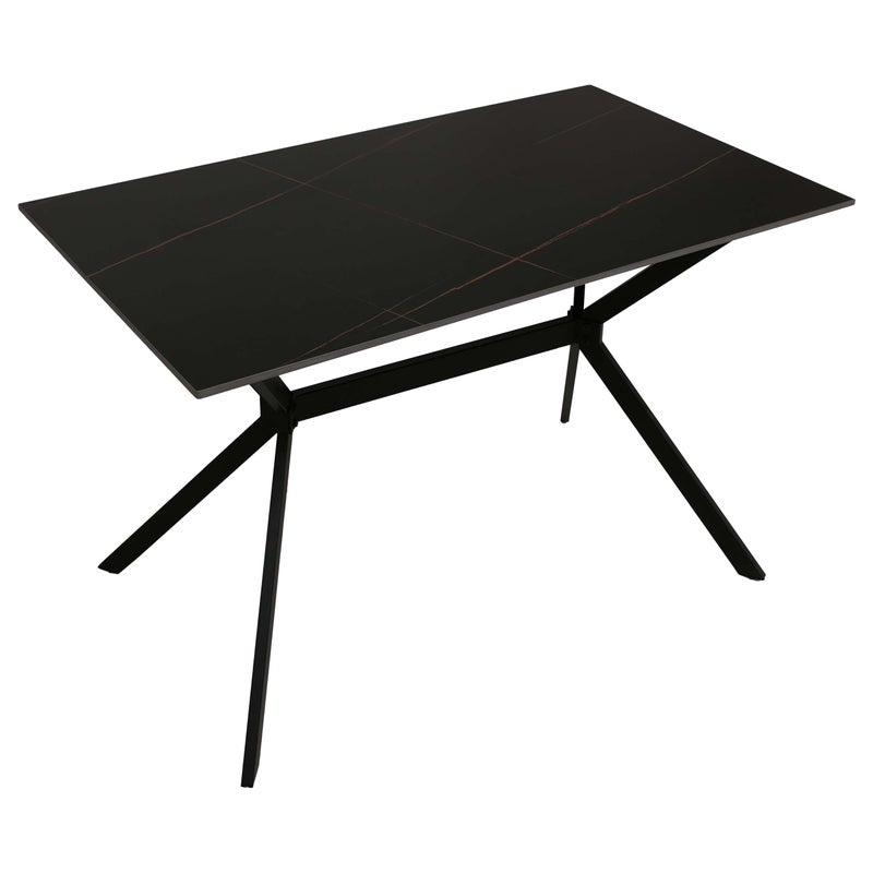 Stół do jadalni HWC-O58, stół do jadalni z kamienia spiekanego i metalu, wygląd marmuru 120 cm ~ czarno-złoty