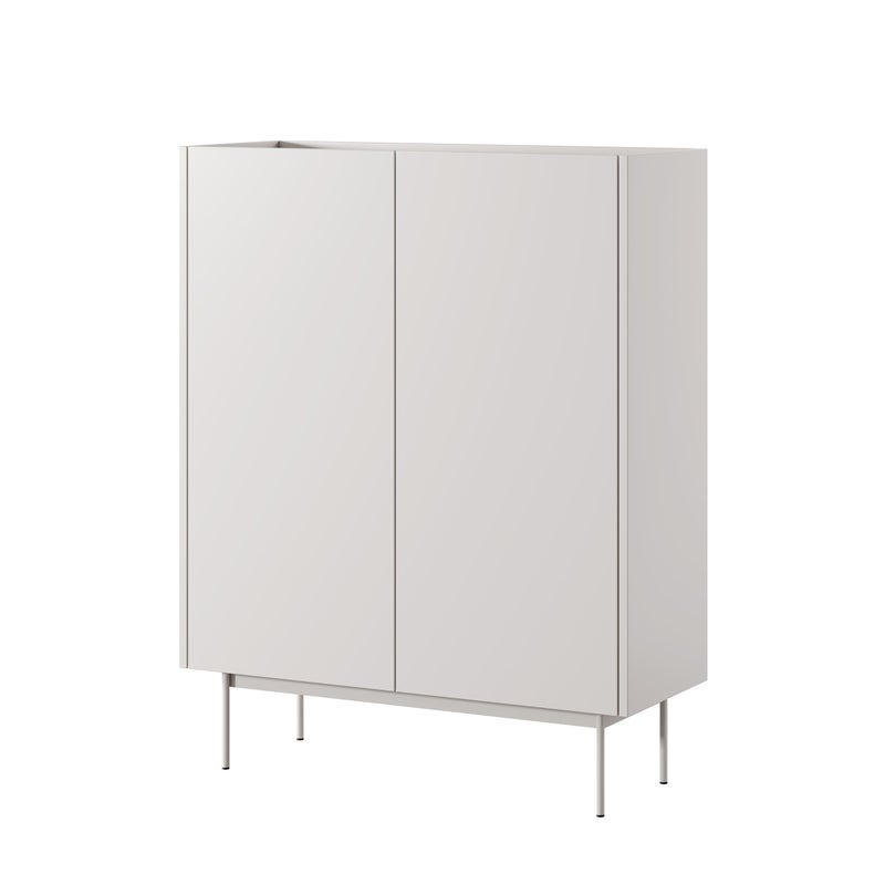 Wysoka komoda COLOR kaszmir mat z blatem dąb linea, 2 drzwi, bezuchwytowa, elegancka, metalowe nogi