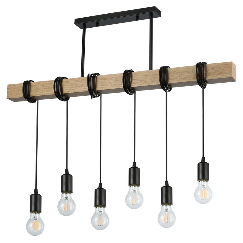 Lampa wisząca sufitowa Nido E27 6-punktowa zwis 150 cm IP20 czarna drewno MasterLED