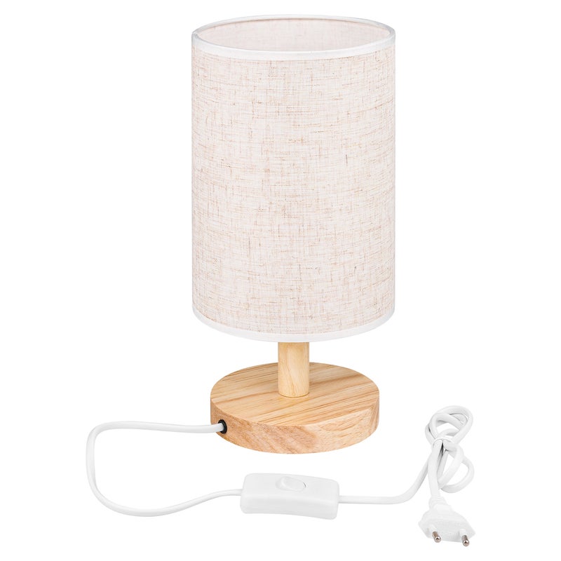 Lampka stołowa nocna biurkowa Hilda E27 biała z abażurem i elementami drewna MasterLED