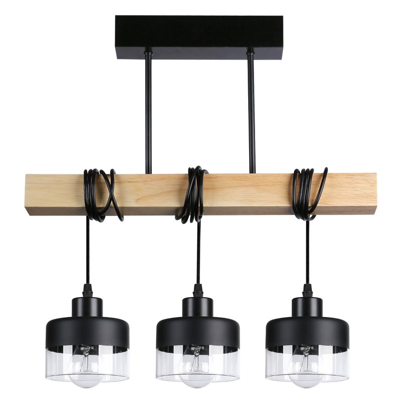 Lampa wisząca żyrandol Stark 3x E27 45 cm IP20 czarna stal drewno szkło MasterLED