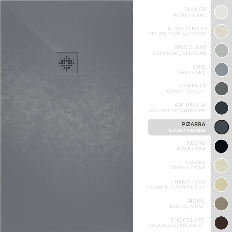 SOULHOME Brodzik prysznicowy– Żywica– Gel Coat– Gładka/Kamienna tekstura – Antypoślizgowy – Kolor łupkowy – 220X80- Niski 3 cm– SAME