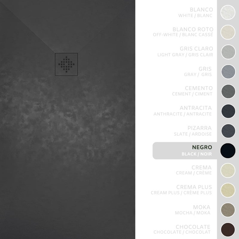 SOULHOME Brodzik prysznicowy– Żywica– Gel Coat– Gładka/Kamienna tekstura – Antypoślizgowy – Kolor czarny – 200x100- Niski 3 cm– SAME