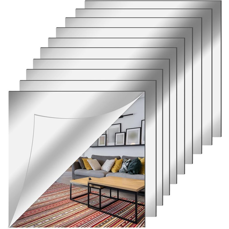 Samoprzylepne lustro ścienne, elastyczne, kwadratowe, odporne na stłuczenie lustro, dekoracja ścienna DIY do łazienki, salonu, sypialni, 20 x 20 cm,