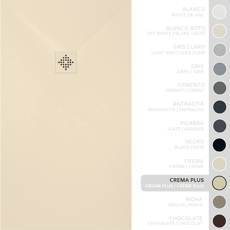 SOULHOME Brodzik prysznicowy– Żywica– Gel Coat– Gładka/Kamienna tekstura – Antypoślizgowy – Kolor intensywnie kremowy – 90X70- Niski 3 cm– SAME