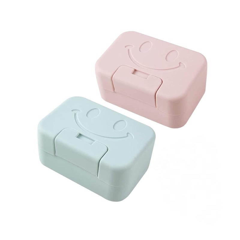 Mydelniczka podróżna z pokrywką, przenośny uchwyt na mydło pod prysznic, zestaw 2 szt. (niebieski/różowy)