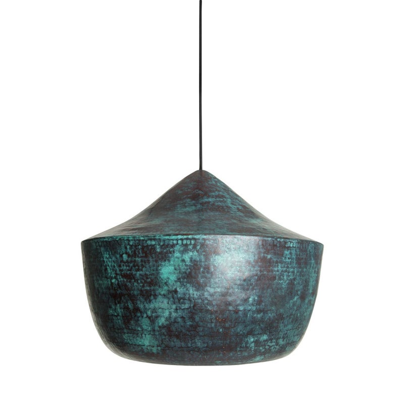 Ręcznie wykonana lampa wisząca z miedzi z Meksyku Ciruela – Meksykańska lampa sufitowa vintage Kinkiet sufitowy vintage zielony 45x35 cm
