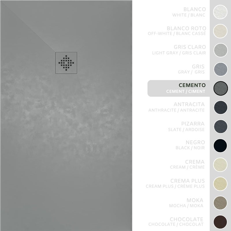 SOULHOME Brodzik prysznicowy– Żywica– Gel Coat– Gładka/Kamienna tekstura – Antypoślizgowy – Kolor cementowoszary – 100X70- Niski 3 cm– SAME