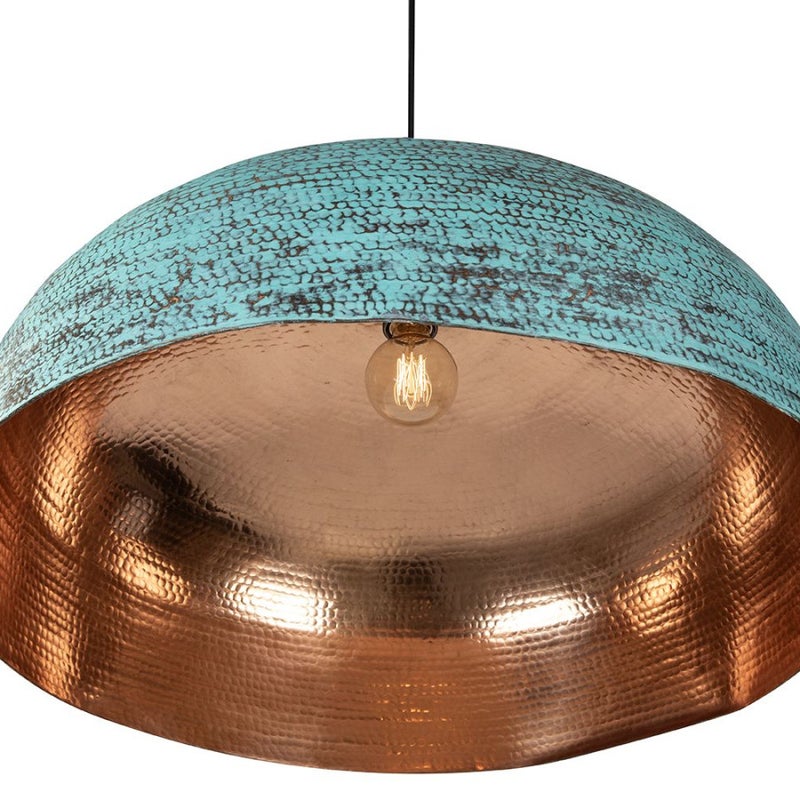 Ręcznie wykonana lampa wisząca z miedzi z Meksyku Sandia Verde XXL – Lampa sufitowa vintage ręcznie wykonana Kinkiet sufitowy zielony 70x30 cm