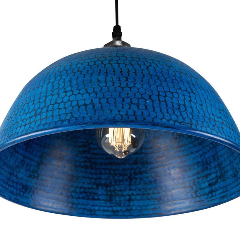 Ręcznie wykonana lampa wisząca z miedzi z Meksyku Nuez Azul – Lampa sufitowa vintage ręcznie wykonana z miedzi Kinkiet sufitowy niebieski 33x16,5 cm