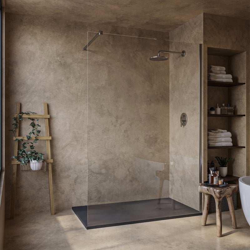 SOULHOME Brodzik prysznicowy– Żywica– Gel Coat– Gładka/Kamienna tekstura – Antypoślizgowy – Kolor antracytowy – 100X75- Niski 3 cm– SAME