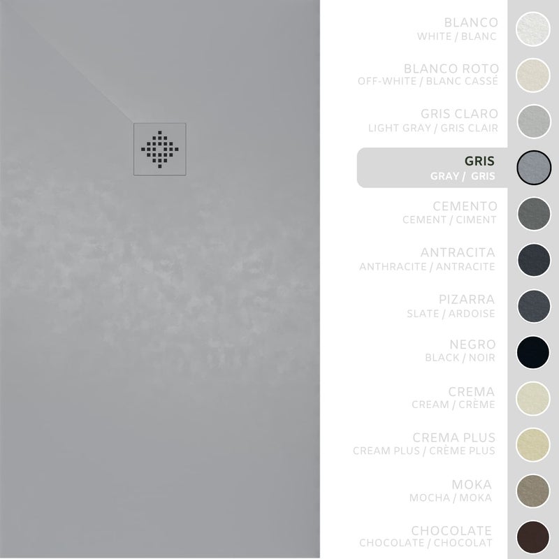 SOULHOME Brodzik prysznicowy– Żywica– Gel Coat– Gładka/Kamienna tekstura – Antypoślizgowy – Kolor szary – 80X70- Niski 3 cm– SAME