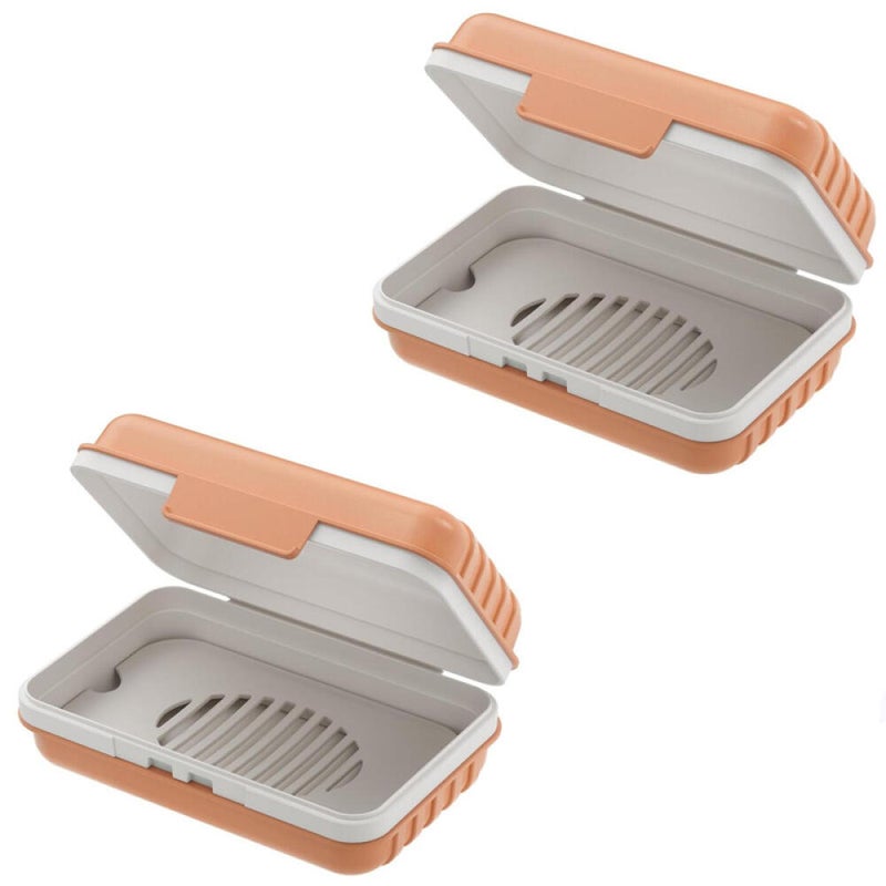 Mydelniczka łazienkowa, mydelniczka podróżna z pokrywką do sypialni, na kemping, kosmetyki podróżne, pomarańczowa, 2 sztuki