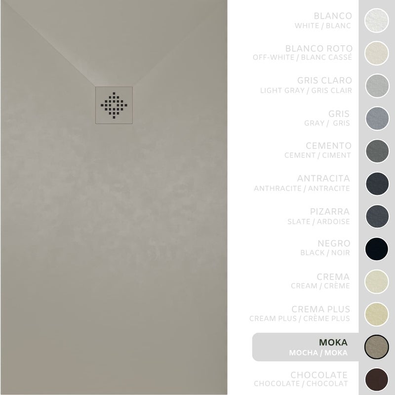 SOULHOME Brodzik prysznicowy– Żywica– Gel Coat– Gładka/Kamienna tekstura – Antypoślizgowy – Kolor Moka – 160X70- Niski 3 cm– SAME