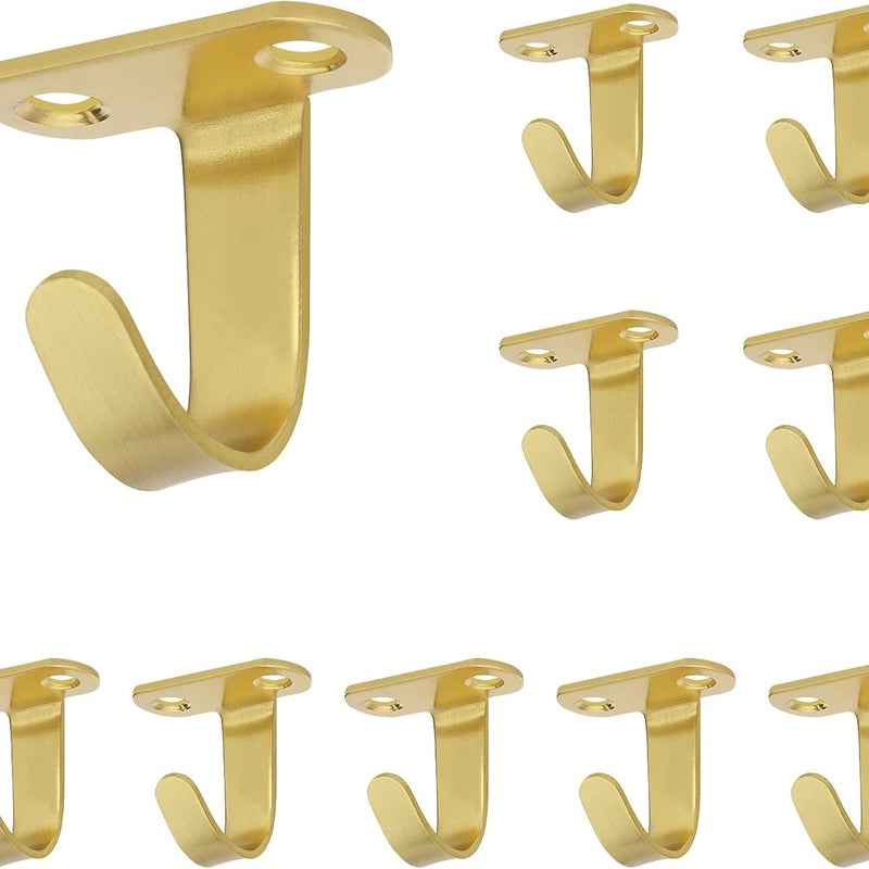 Zestaw 10 metalowych, wkręcanych wieszaków sufitowych na ręczniki, szlafroki, ubrania, do łazienki, kuchni, garderoby, garażu (szczotkowane złoto)