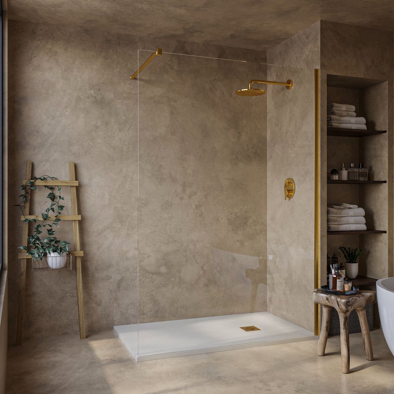 SOULHOME Brodzik prysznicowy– Żywica– Gel Coat– Gładka/Kamienna tekstura – Antypoślizgowy – kremowy – 160X70- Niski 3 cm– Ruszt Złoty