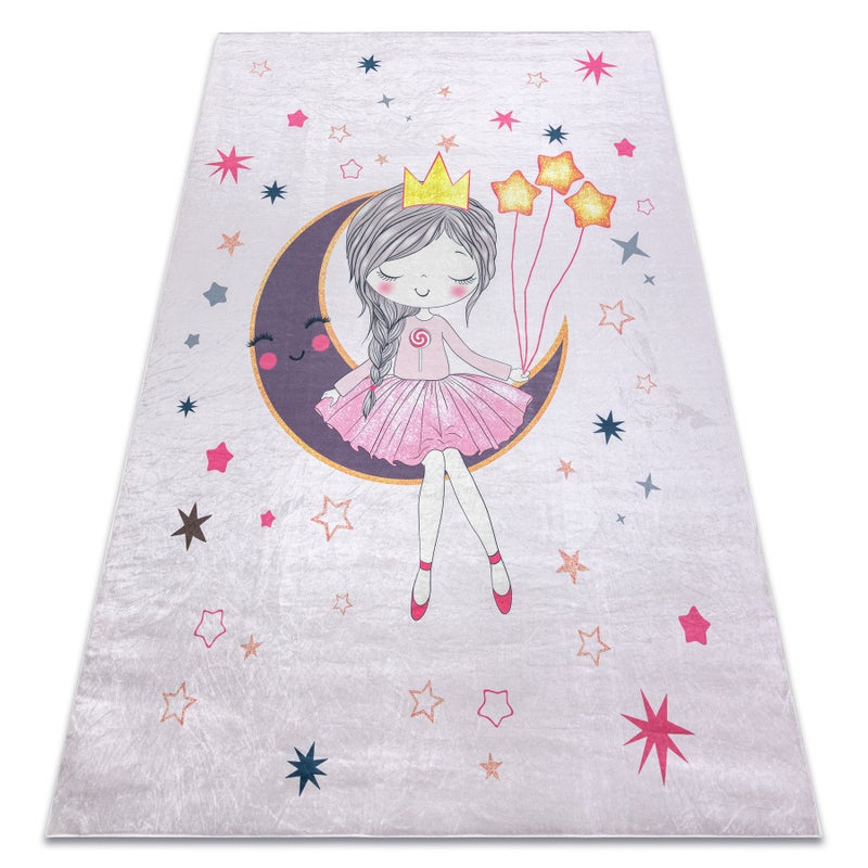 Dywan do prania BAMBINO 48060 Księżniczka, gwiazdy dla dzieci, antypoślizgowy - różowy 120x170 cm