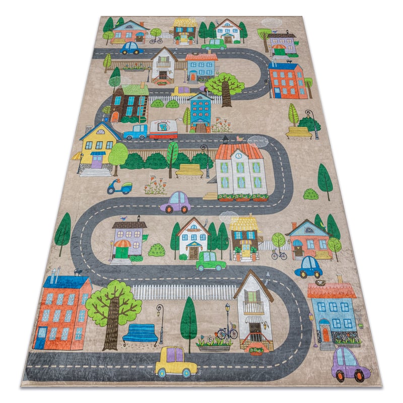 Dywan do prania BAMBINO 34600 Miasto, ulice, uliczki dla dzieci, antypoślizgowy - beż / szary 160x220 cm