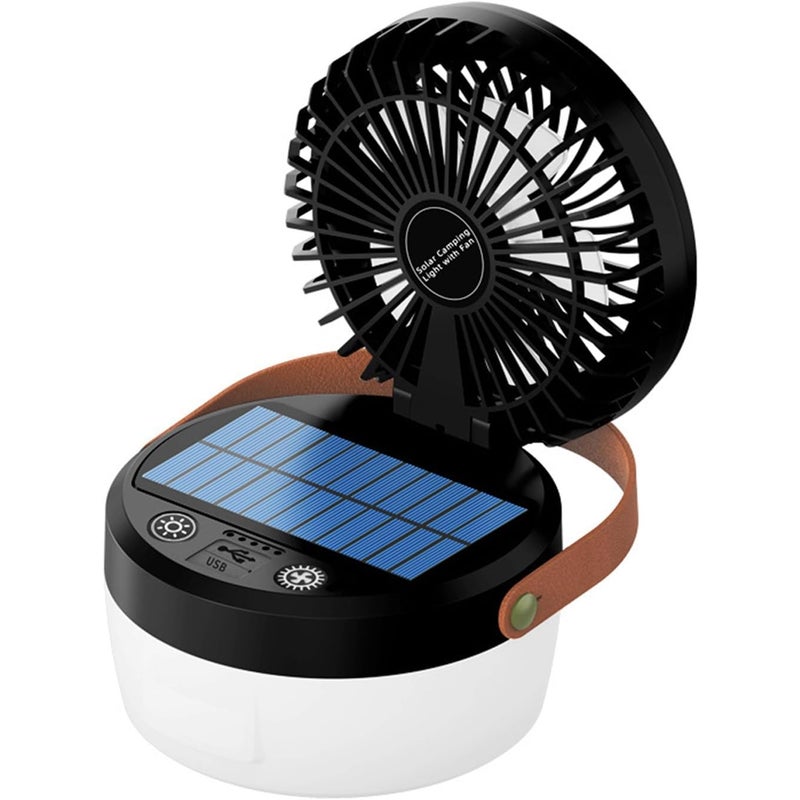 Latarka kempingowa 3 w 1 ze składanym wentylatorem, idealna na kemping i podróże (czarna)