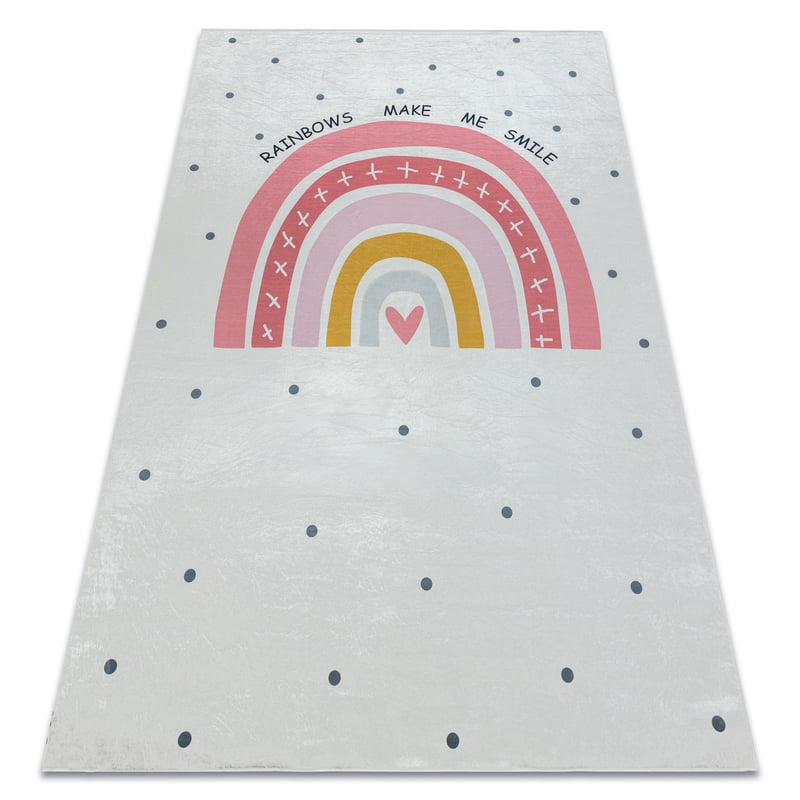 Dywan do prania BAMBINO 47810 Tęcza, kropki dla dzieci, antypoślizgowy - biały / różowy 160x220 cm
