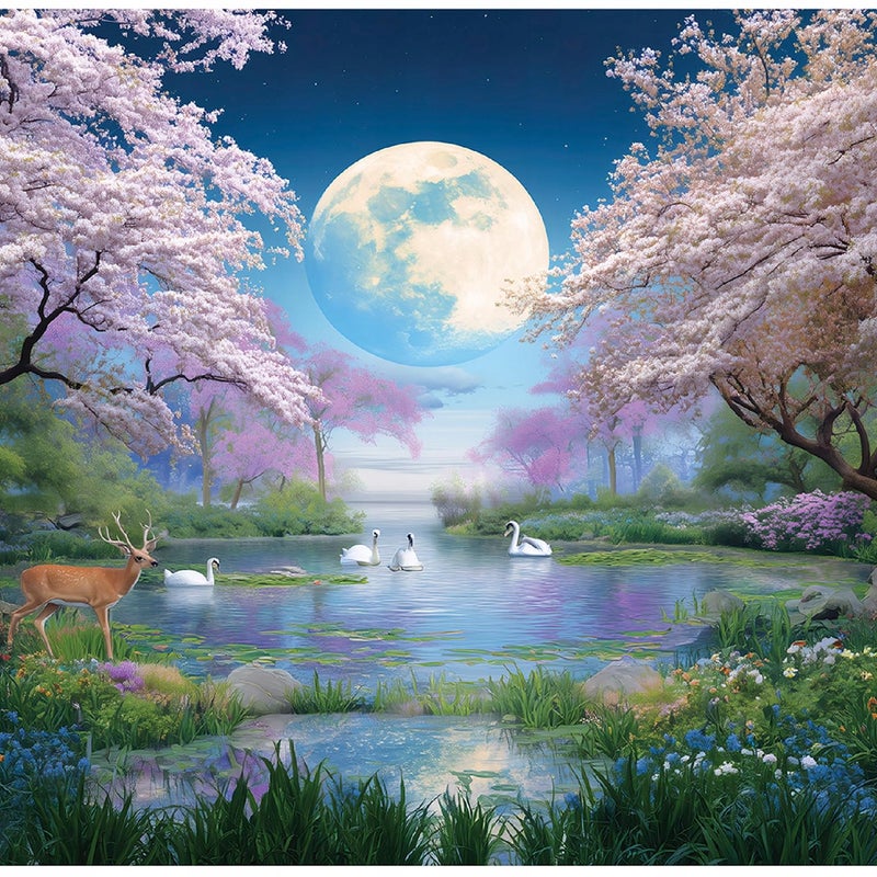 Fototapeta Krajobraz Natura Drzewo Wiśni Księżyc 400x280 cm Tapeta Do Sypialni Salonu Kuchni Na Flizelinie