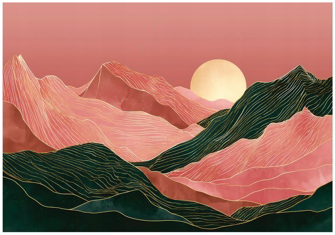 Fototapeta Art Deco Abstrakcja Złoty Góry 300x210 cm Tapeta Do Sypialni Salonu Kuchni Na Flizelinie