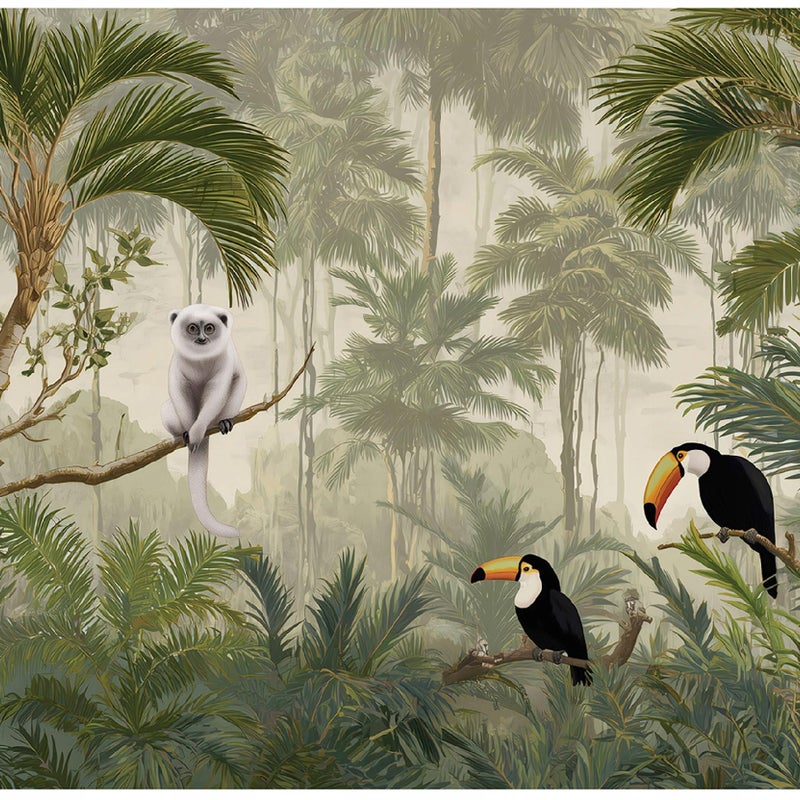 Fototapeta Dżungla Ptaki Liście Zwierzęta 400x280 cm Tapeta Do Sypialni Salonu Kuchni Na Flizelinie