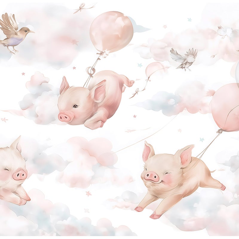 Fototapeta Dla Dzieci Chmury Świnki Pastelowy 300x210 cm Tapeta Do Pokoju Dziecęcego Na Flizelinie
