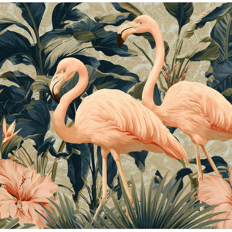 Fototapeta Flamingi Liście Abstrakcja 300x210 cm Tapeta Do Sypialni Salonu Kuchni Na Flizelinie
