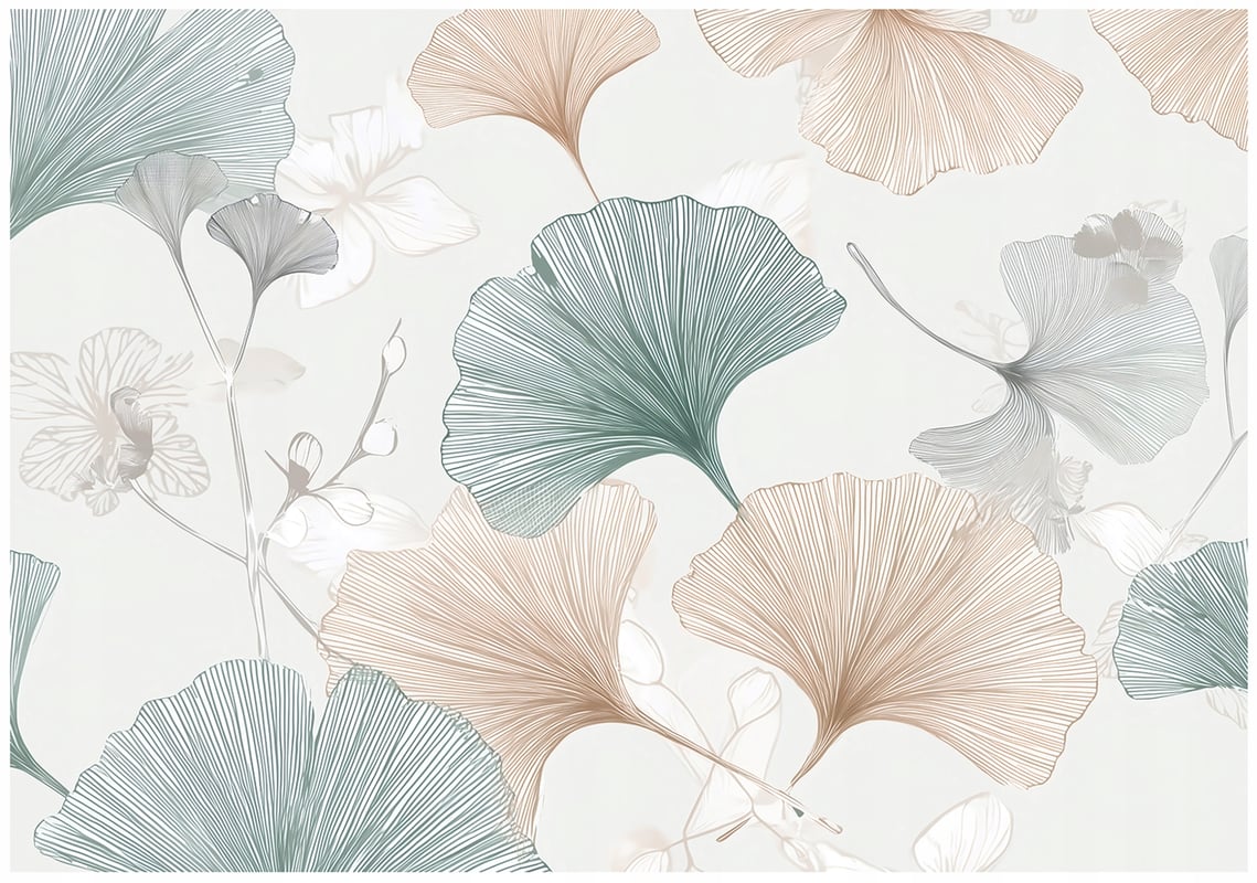 Fototapeta Liście Miłorzębu Beżowy Vintage 350x250 cm Tapeta Do Sypialni Salonu Kuchni Na Flizelinie